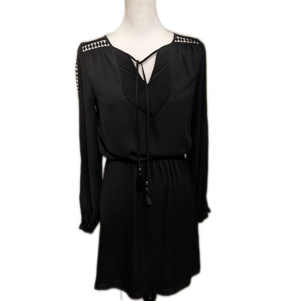 White House Black Market long sleeve peasant dress, elastic waist, v-neck 00